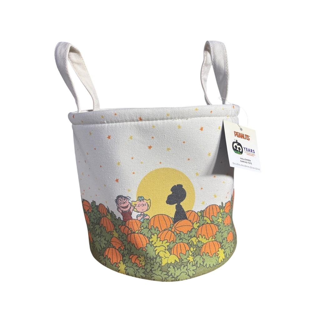 Peanuts Snoopy Halloween Pumpkin Patch Canvas Storage Bin Red Baron Fall NEW